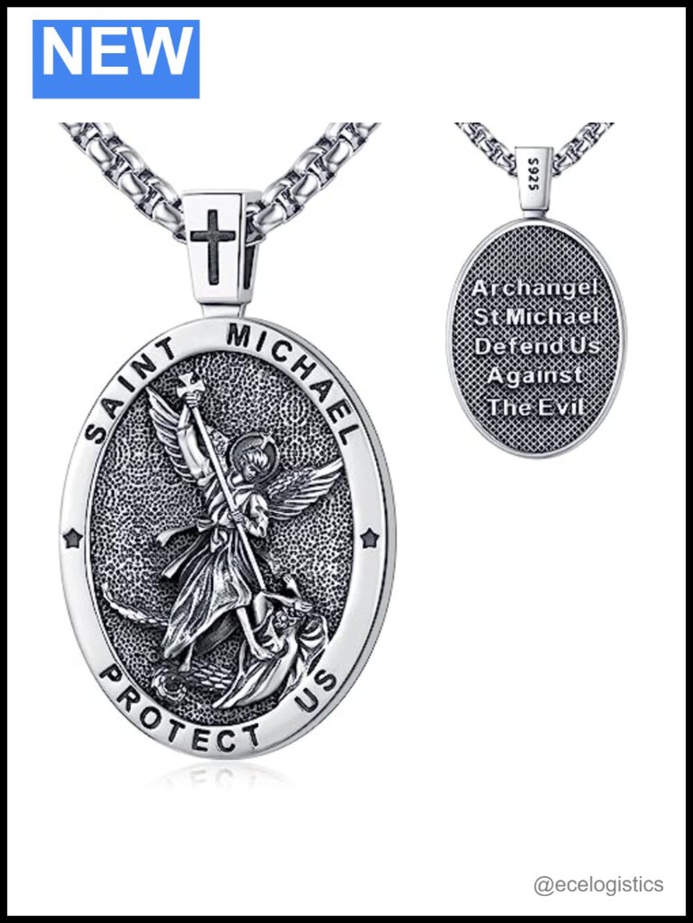 Sterling Silver St Michael Patron Saint Medal Necklace Unisex
